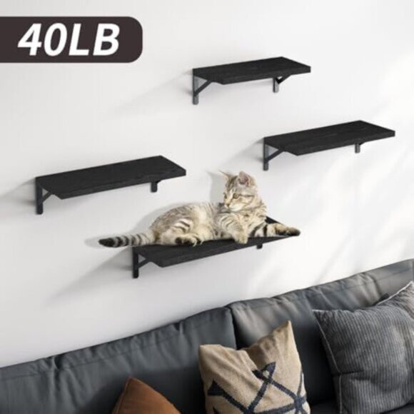 New Set of 4 Black Wall Mounted Wood Shelves for Home Decor - Picture 2 of 6